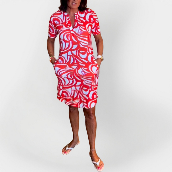 Μίντι Φόρεμα Με Σχέδιο Και Κοντό Μανίκι