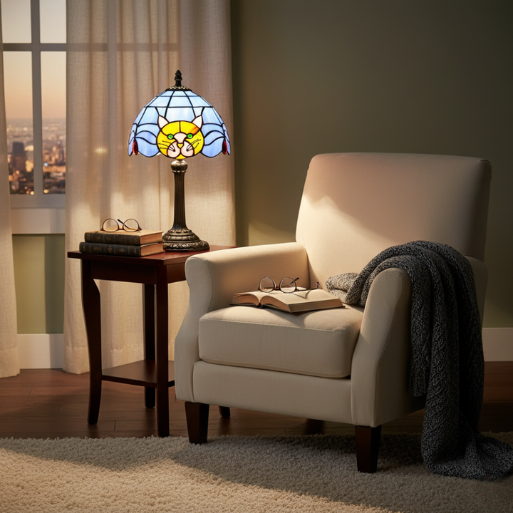 Barokowa lampka nocna z kotem vintage