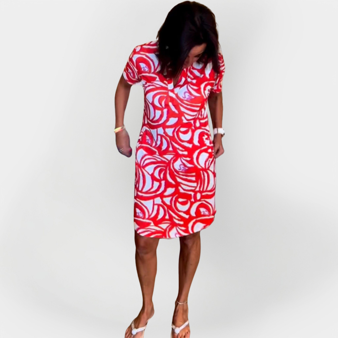 Μίντι Φόρεμα Με Σχέδιο Και Κοντό Μανίκι