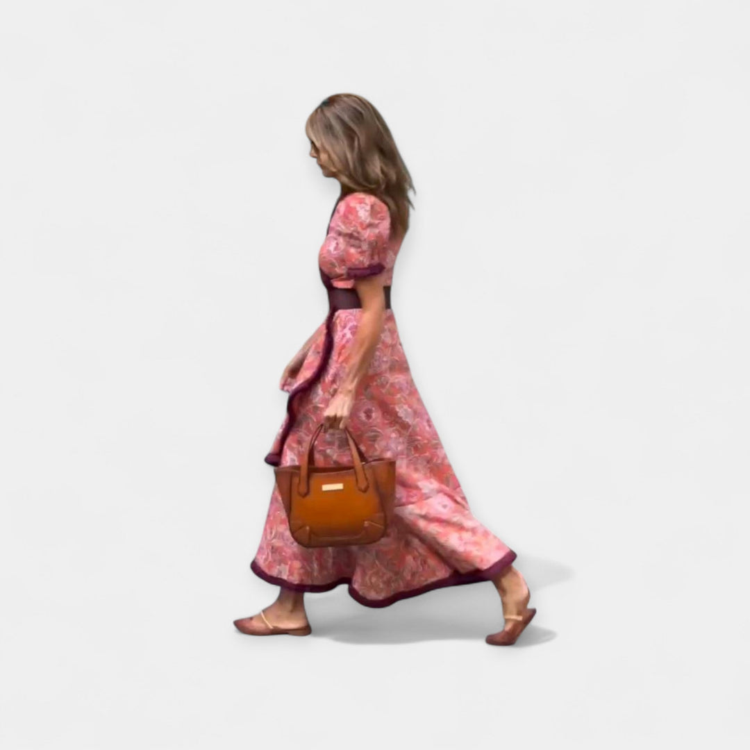 Ρομαντικό Φόρεμα με Ζώνη και Σατέν Βολάν