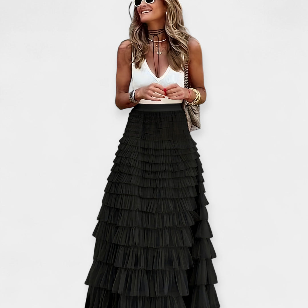 Boho Φούστα με Δικτυωτό Σατέν Τελείωμα