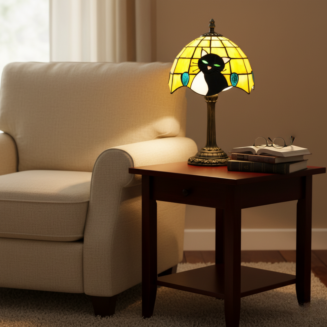 Królewska barokowa lampa stołowa z czarnym kotem