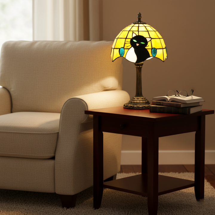 Królewska barokowa lampa stołowa z czarnym kotem