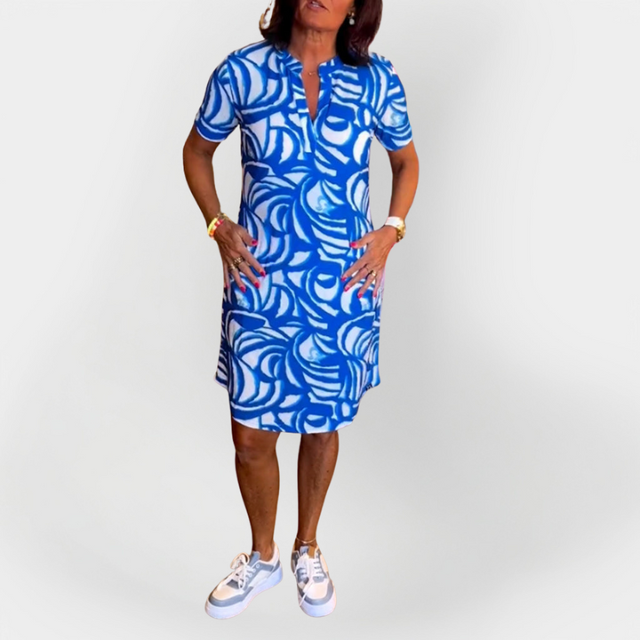 Μίντι Φόρεμα Με Σχέδιο Και Κοντό Μανίκι