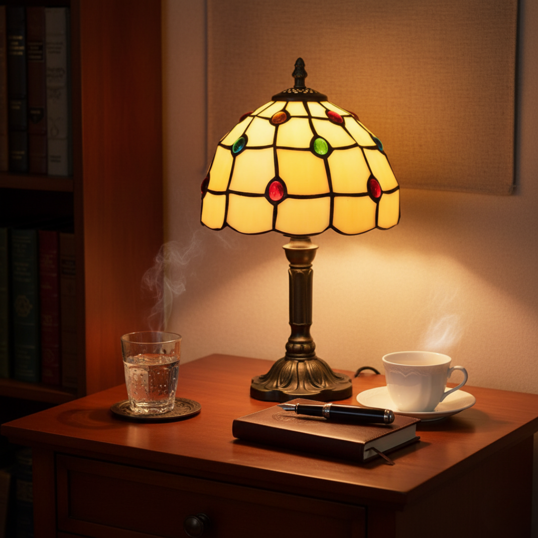 Lampa stołowa witrażowa art déco