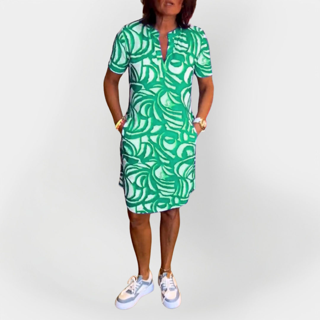 Μίντι Φόρεμα Με Σχέδιο Και Κοντό Μανίκι