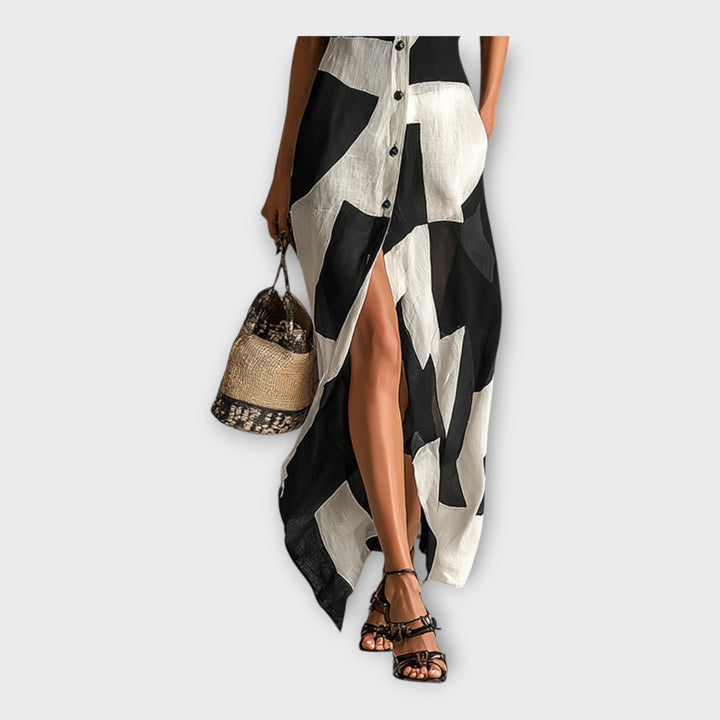 Κομψό μακρύ φόρεμα με μοντέρνο σχεδιασμό και διαχρονική φινέτσα