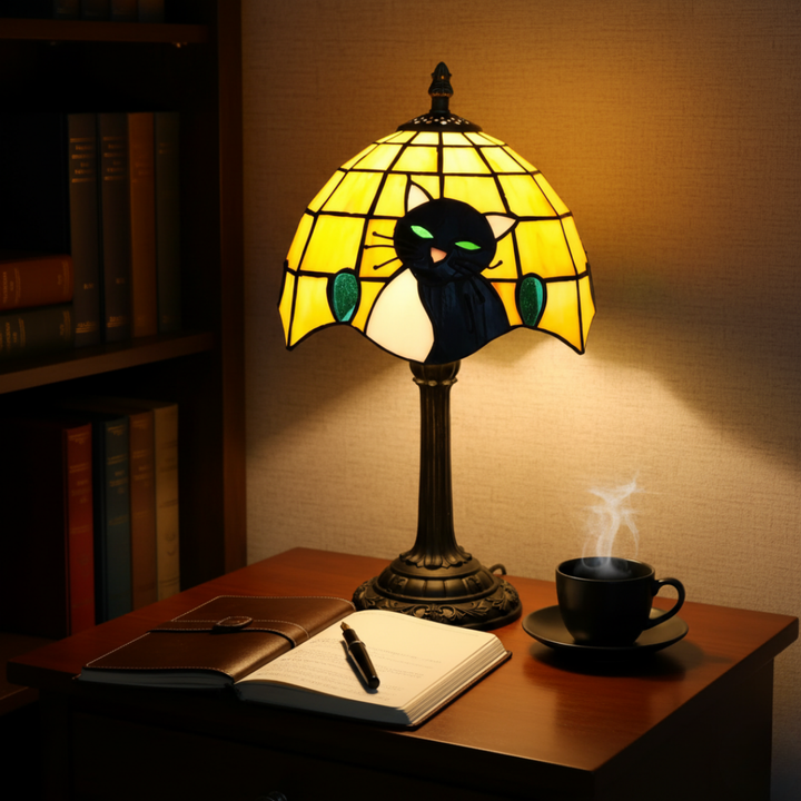 Królewska barokowa lampa stołowa z czarnym kotem