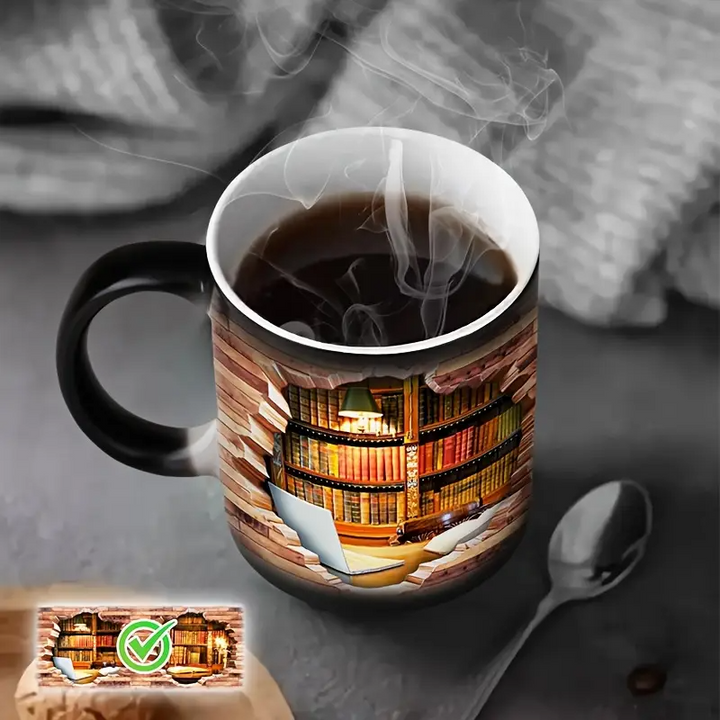 Magiczny kubek ceramiczny z odsłanianym wzorem półki na książki