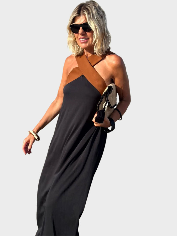 Κομψό Φόρεμα με Ανοιχτή Πλάτη και Μοντέρνο Σταυρωτό Λαιμό