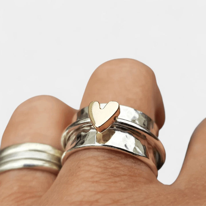 Γαλήνη - ρομαντικό ασημένιο δαχτυλίδι με χρυσή καρδιά