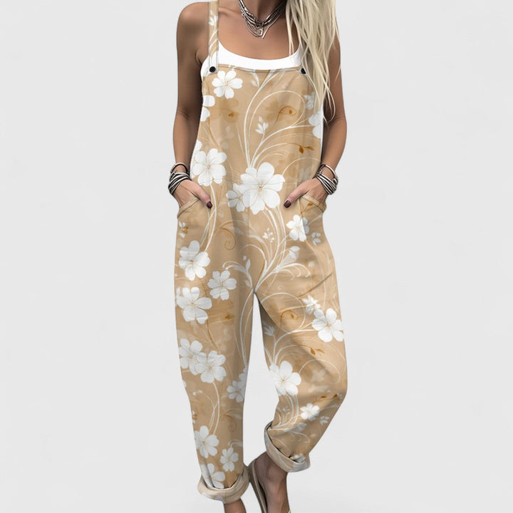 Μαρίσσα - Άνετη ολόσωμη φόρμα με τροπικό ανθοφυλλωτό μοτίβο