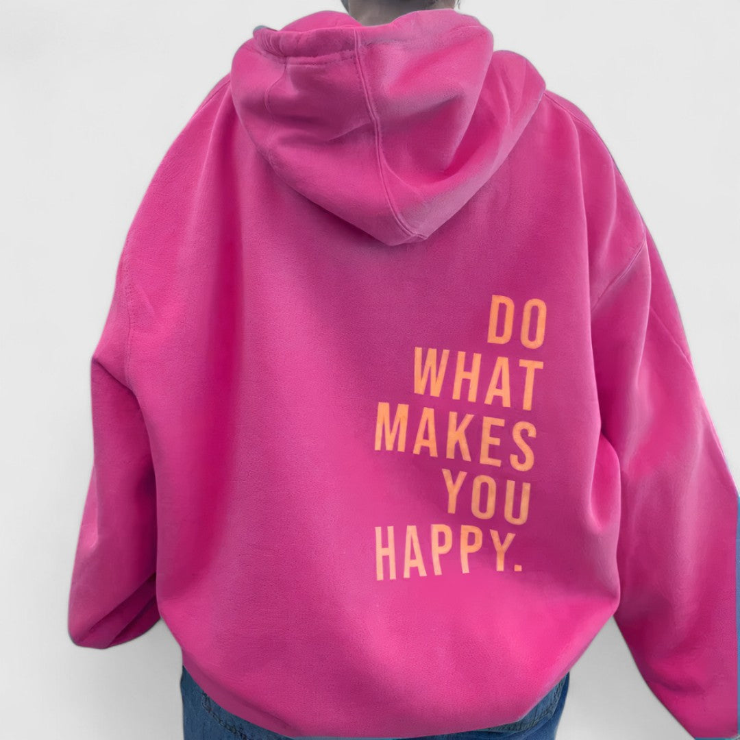 Κωνσταντίνα-Μαρία - Άνετη ζακέτα με κουκούλα και μοντέρνο στάμπα κειμένου