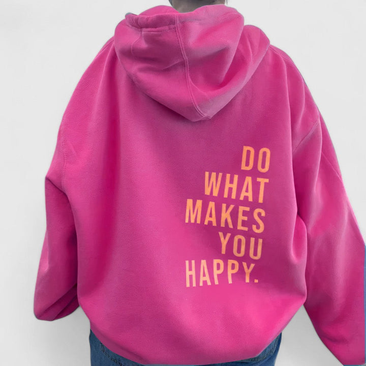 Κωνσταντίνα-Μαρία - Άνετη ζακέτα με κουκούλα και μοντέρνο στάμπα κειμένου