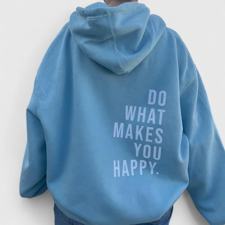 Κωνσταντίνα-Μαρία - Άνετη ζακέτα με κουκούλα και μοντέρνο στάμπα κειμένου