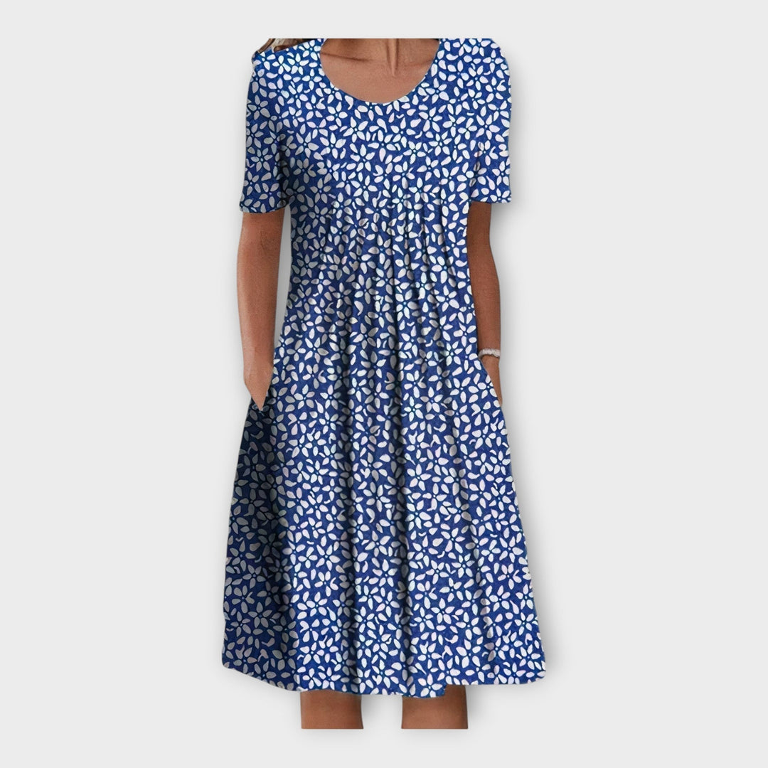 Φόρεμα με Λουλουδάτο Σχέδιο και Κοντό Μανίκι