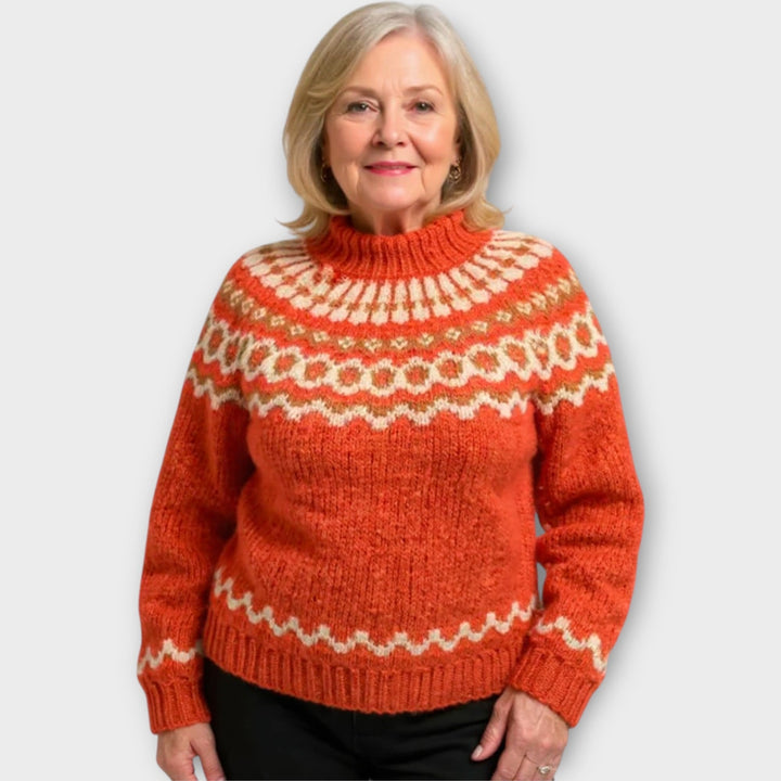 Πλεκτό Πουλόβερ με Σχέδιο στον Γιακά