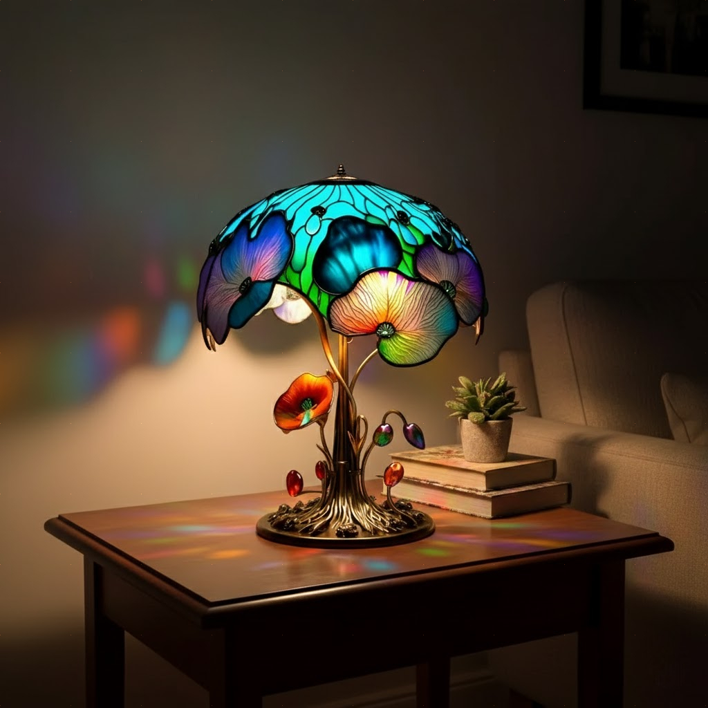 Kwiatowa lampa grzybowa boho chic